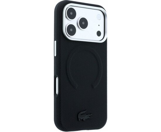 Lacoste PVC Petit Pique Semi Wrap Embossed MagSafe Case Aizsargapvalks priekš iPhone 18 Pro Max / melns Neoriģinālie Maciņi