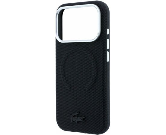 Lacoste PVC Petit Pique Semi Wrap Embossed MagSafe Case Aizsargapvalks priekš iPhone 18 Pro Max / melns Neoriģinālie Maciņi
