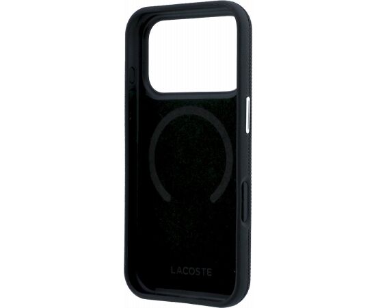 Lacoste PVC Petit Pique Semi Wrap Embossed MagSafe Case Aizsargapvalks priekš iPhone 18 Pro Max / melns Neoriģinālie Maciņi
