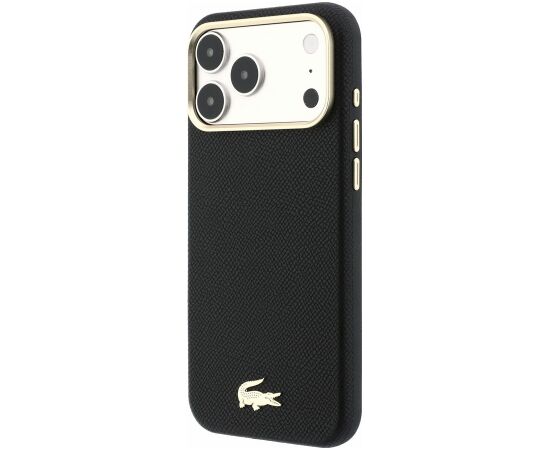 Lacoste PU Leather Champs Elysees Gold Logo MagSafe Case Aizsargapvalks priekš iPhone 18 Pro / melns Neoriģinālie Maciņi