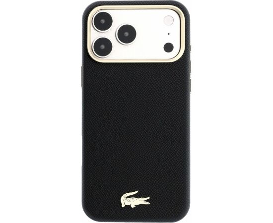 Lacoste PU Leather Champs Elysees Gold Logo MagSafe Case Aizsargapvalks priekš iPhone 18 Pro / melns Neoriģinālie Maciņi