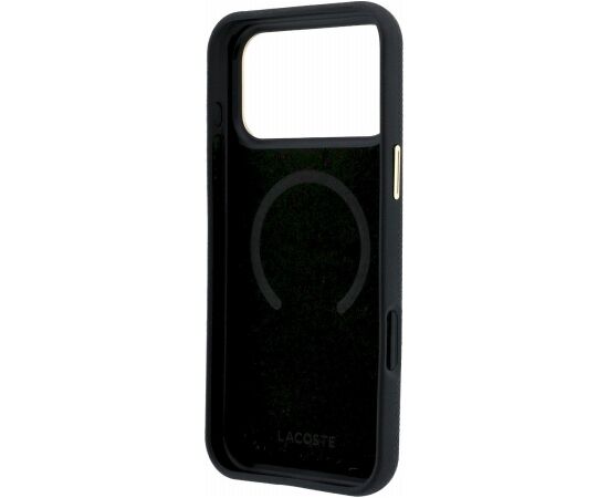Lacoste PU Leather Champs Elysees Gold Logo MagSafe Case Aizsargapvalks priekš iPhone 18 Pro / melns Neoriģinālie Maciņi