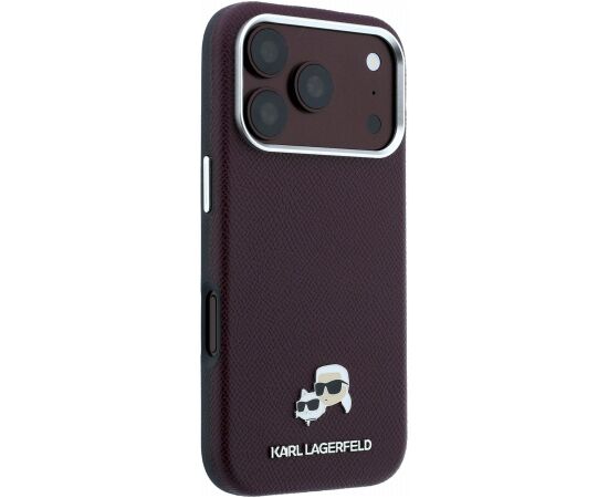 Karl Lagerfeld PU Grained Semi Wrap K&CH Heads Magsafe Case Aizsargapvalks priekš iPhone 18 Pro Max / bordo Neoriģinālie Maciņi