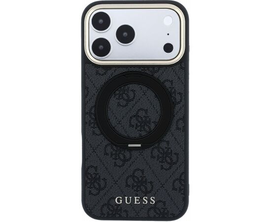 Guess PU 4G Ring Stand MagSafe Case Aizsargapvalks priekš iPhone 18 Pro Max / melns Neoriģinālie Maciņi