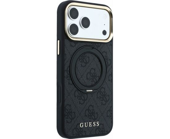 Guess PU 4G Ring Stand MagSafe Case Aizsargapvalks priekš iPhone 18 Pro Max / melns Neoriģinālie Maciņi