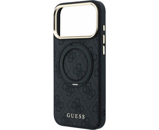 Guess PU 4G Ring Stand MagSafe Case Aizsargapvalks priekš iPhone 18 Pro Max / melns Neoriģinālie Maciņi