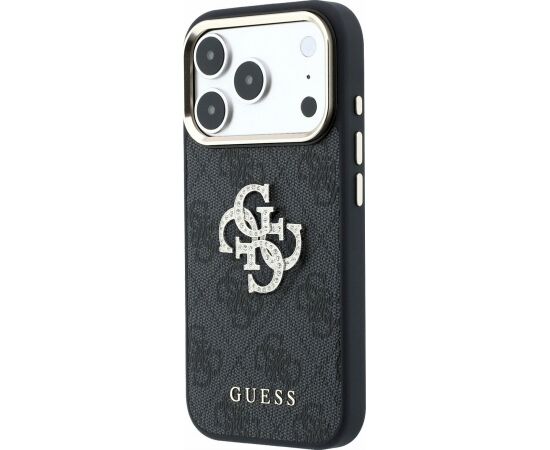 Guess PU 4G Strass Metal Logo Case Aizsargapvalks priekš iPhone 18 Pro / melns Neoriģinālie Maciņi