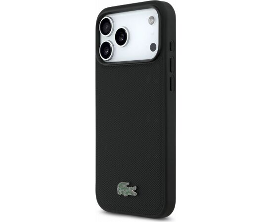 Lacoste PVC Iconic Petit Pique Metal Logo MagSafe Aizsargapvalks priekš iPhone 18 Pro Max / melns Neoriģinālie Maciņi