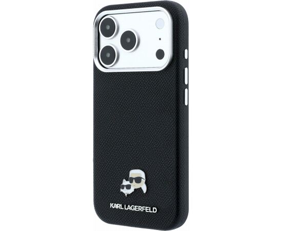 Karl Lagerfeld PU Grained Semi Wrap K&CH Heads Magsafe Case Aizsargapvalks priekš iPhone 18 Pro Max / melns Neoriģinālie Maciņi