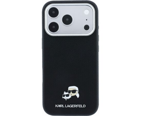 Karl Lagerfeld PU Grained Semi Wrap K&CH Heads Magsafe Case Aizsargapvalks priekš iPhone 18 Pro Max / melns Neoriģinālie Maciņi