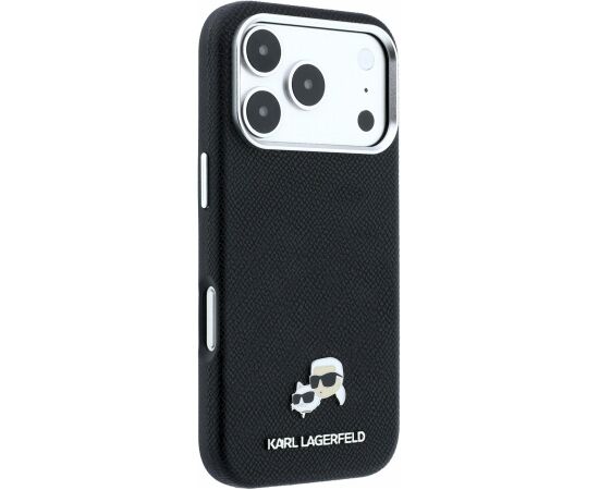Karl Lagerfeld PU Grained Semi Wrap K&CH Heads Magsafe Case Aizsargapvalks priekš iPhone 18 Pro Max / melns Neoriģinālie Maciņi