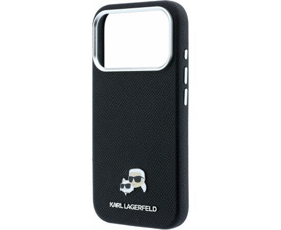 Karl Lagerfeld PU Grained Semi Wrap K&CH Heads Magsafe Case Aizsargapvalks priekš iPhone 18 Pro Max / melns Neoriģinālie Maciņi