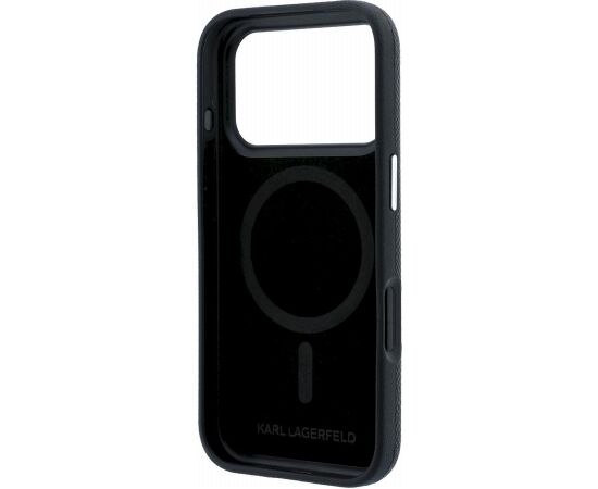 Karl Lagerfeld PU Grained Semi Wrap K&CH Heads Magsafe Case Aizsargapvalks priekš iPhone 18 Pro Max / melns Neoriģinālie Maciņi