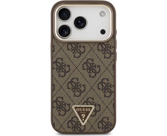 Guess PU Leather 4G Strass Triangle Logo Gold Frame MagSafe Aizsargapvalks priekš iPhone 18 Pro / brūns Neoriģinālie Maciņi