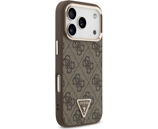 Guess PU Leather 4G Strass Triangle Logo Gold Frame MagSafe Aizsargapvalks priekš iPhone 18 Pro / brūns Neoriģinālie Maciņi