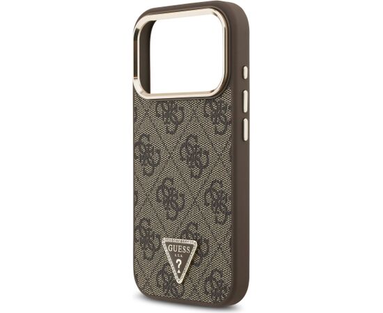 Guess PU Leather 4G Strass Triangle Logo Gold Frame MagSafe Aizsargapvalks priekš iPhone 18 Pro / brūns Neoriģinālie Maciņi