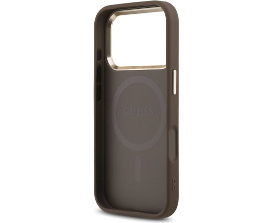 Guess PU Leather 4G Strass Triangle Logo Gold Frame MagSafe Aizsargapvalks priekš iPhone 18 Pro / brūns Neoriģinālie Maciņi