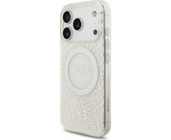 Guess IML Flowers Allover Strap MagSafe Case Aizsargapvalks priekš iPhone 18 Pro / balts Neoriģinālie Maciņi