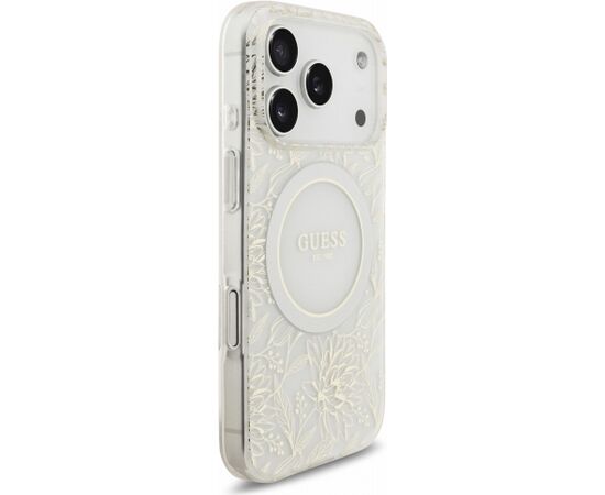 Guess IML Flowers Allover Strap MagSafe Case Aizsargapvalks priekš iPhone 18 Pro / balts Neoriģinālie Maciņi