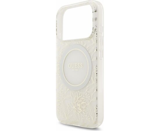 Guess IML Flowers Allover Strap MagSafe Case Aizsargapvalks priekš iPhone 18 Pro / balts Neoriģinālie Maciņi