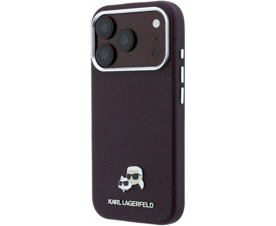 Karl Lagerfeld PU Grained Semi Wrap K&CH Heads Magsafe Case Aizsargapvalks priekš iPhone 18 Pro / bordo Neoriģinālie Maciņi