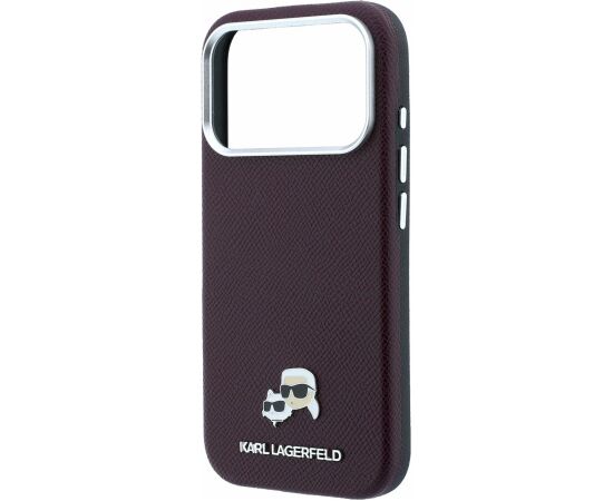 Karl Lagerfeld PU Grained Semi Wrap K&CH Heads Magsafe Case Aizsargapvalks priekš iPhone 18 Pro / bordo Neoriģinālie Maciņi