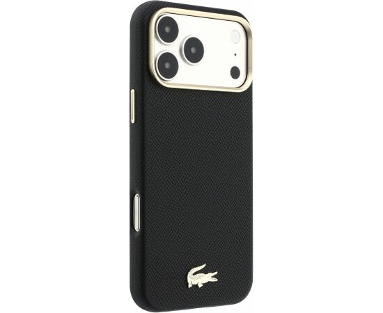 Lacoste PU Leather Champs Elysees Gold Logo MagSafe Case Aizsargapvalks priekš iPhone 18 Pro Max / melns Neoriģinālie Maciņi