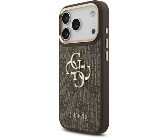 Guess PU Leather 4G Metal Logo Gold Frame Case Aizsargapvalks priekš iPhone 18 Pro / brūns Neoriģinālie Maciņi