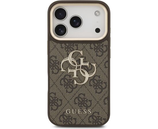 Guess PU Leather 4G Metal Logo Gold Frame Case Aizsargapvalks priekš iPhone 18 Pro / brūns Neoriģinālie Maciņi