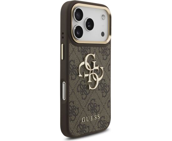 Guess PU Leather 4G Metal Logo Gold Frame Case Aizsargapvalks priekš iPhone 18 Pro / brūns Neoriģinālie Maciņi