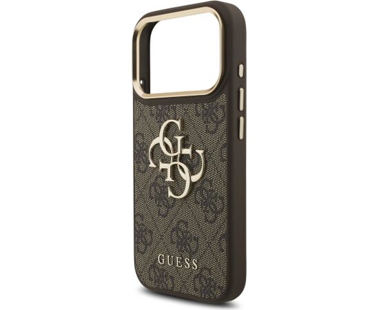 Guess PU Leather 4G Metal Logo Gold Frame Case Aizsargapvalks priekš iPhone 18 Pro / brūns Neoriģinālie Maciņi