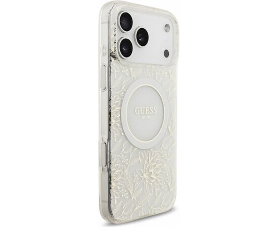 Guess IML Flowers Allover Strap MagSafe Case Aizsargapvalks priekš iPhone 18 Pro Max / balts Neoriģinālie Maciņi