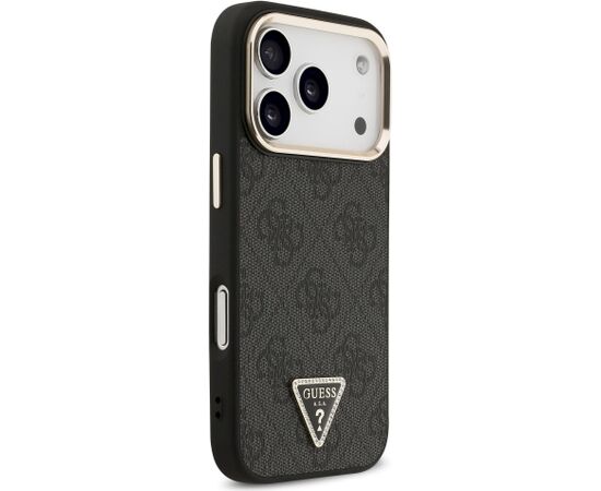 Guess PU Leather 4G Strass Triangle Logo Gold Frame MagSafe Aizsargapvalks priekš iPhone 18 Pro / melns Neoriģinālie Maciņi