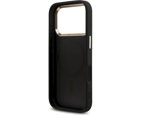 Guess PU Leather 4G Strass Triangle Logo Gold Frame MagSafe Aizsargapvalks priekš iPhone 18 Pro / melns Neoriģinālie Maciņi