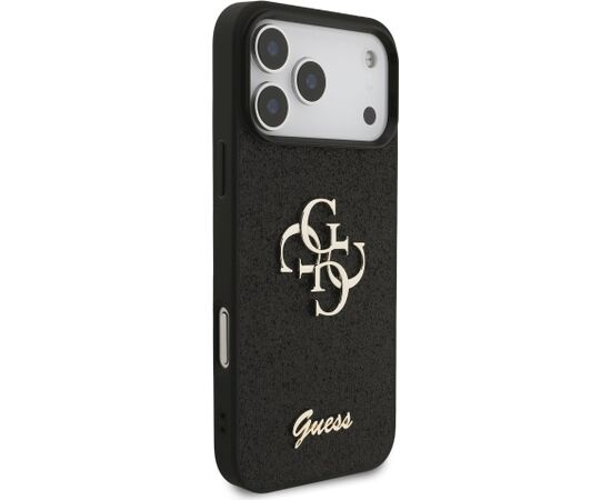 Guess PU Fixed Glitter 4G Metal Logo Case Aizsargapvalks priekš iPhone 18 Pro Max / melns Neoriģinālie Maciņi