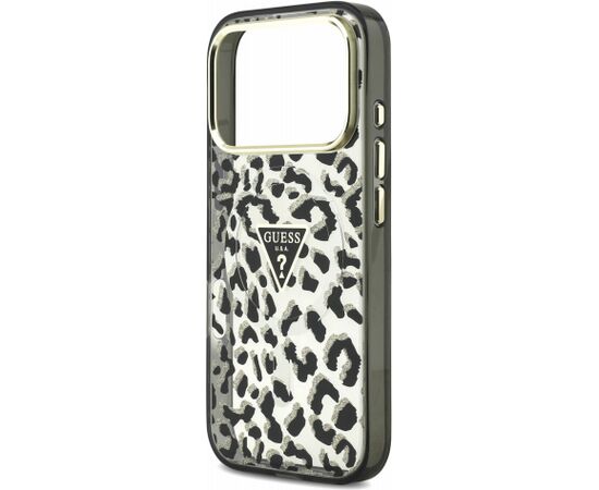 Guess IML Glitter Leopard Triangle Logo MagSafe Case Aizsargapvalks priekš iPhone 18 Pro / melns Neoriģinālie Maciņi