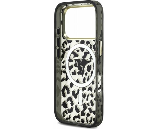 Guess IML Glitter Leopard Triangle Logo MagSafe Case Aizsargapvalks priekš iPhone 18 Pro / melns Neoriģinālie Maciņi