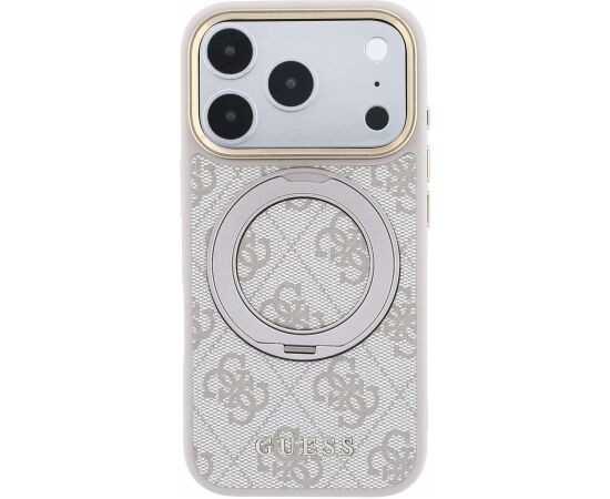 Guess PU 4G Ring Stand MagSafe Case Aizsargapvalks priekš iPhone 18 Pro Max / rozā Neoriģinālie Maciņi