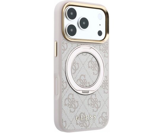 Guess PU 4G Ring Stand MagSafe Case Aizsargapvalks priekš iPhone 18 Pro Max / rozā Neoriģinālie Maciņi