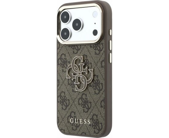Guess PU 4G Resin Metal Logo Case Aizsargapvalks priekš iPhone 18 Pro Max / brūns Neoriģinālie Maciņi