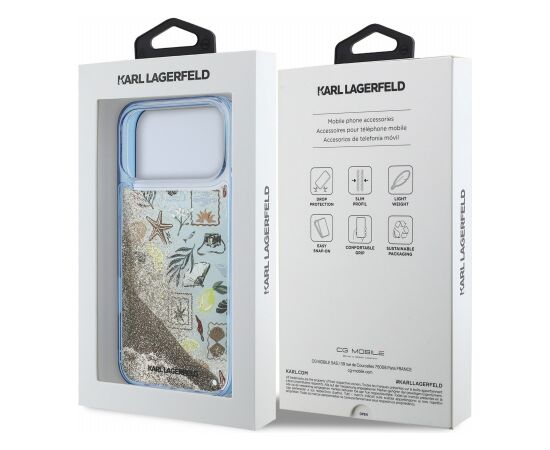 Karl Lagerfeld Liquid Glitter Beach Case Aizsargapvalks priekš iPhone 18 Pro / zils Neoriģinālie Maciņi