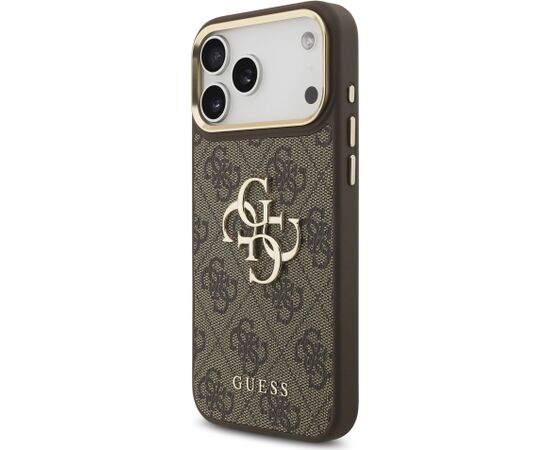 Guess PU Leather 4G Metal Logo Gold Frame Case Aizsargapvalks priekš iPhone 18 Pro Max / brūns Neoriģinālie Maciņi