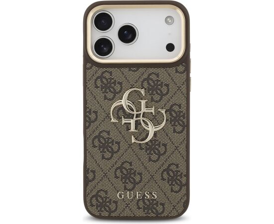 Guess PU Leather 4G Metal Logo Gold Frame Case Aizsargapvalks priekš iPhone 18 Pro Max / brūns Neoriģinālie Maciņi