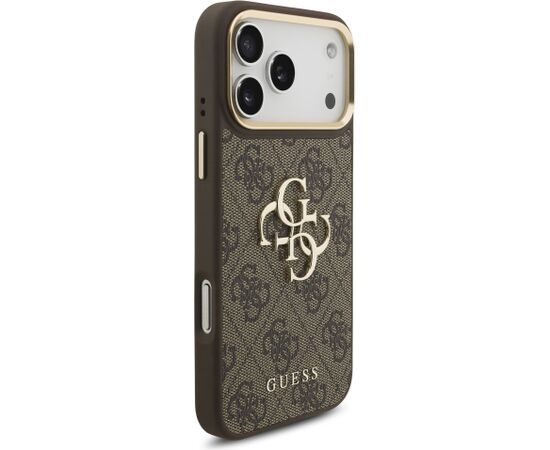 Guess PU Leather 4G Metal Logo Gold Frame Case Aizsargapvalks priekš iPhone 18 Pro Max / brūns Neoriģinālie Maciņi