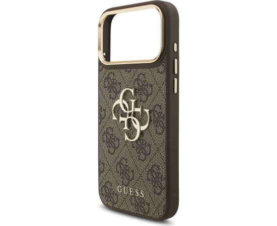 Guess PU Leather 4G Metal Logo Gold Frame Case Aizsargapvalks priekš iPhone 18 Pro Max / brūns Neoriģinālie Maciņi