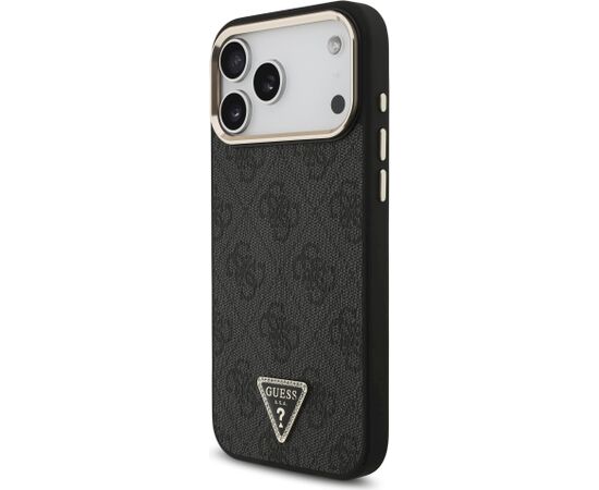 Guess PU Leather 4G Strass Triangle Logo Gold Frame MagSafe Aizsargapvalks priekš iPhone 18 Pro Max / melns Neoriģinālie Maciņi