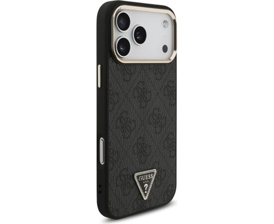 Guess PU Leather 4G Strass Triangle Logo Gold Frame MagSafe Aizsargapvalks priekš iPhone 18 Pro Max / melns Neoriģinālie Maciņi