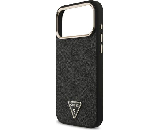 Guess PU Leather 4G Strass Triangle Logo Gold Frame MagSafe Aizsargapvalks priekš iPhone 18 Pro Max / melns Neoriģinālie Maciņi
