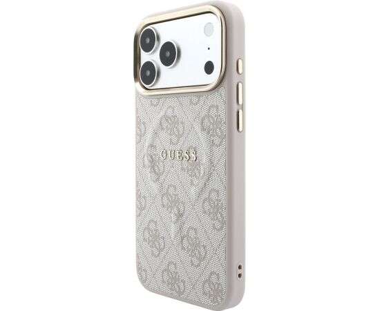 Guess PU Leather 4G Gold Frame Embossed MagSafe Case Aizsargapvalks priekš iPhone 18 Pro / rozā Neoriģinālie Maciņi