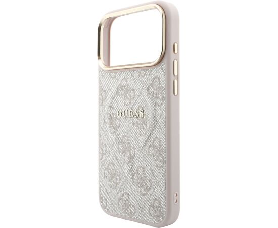 Guess PU Leather 4G Gold Frame Embossed MagSafe Case Aizsargapvalks priekš iPhone 18 Pro / rozā Neoriģinālie Maciņi